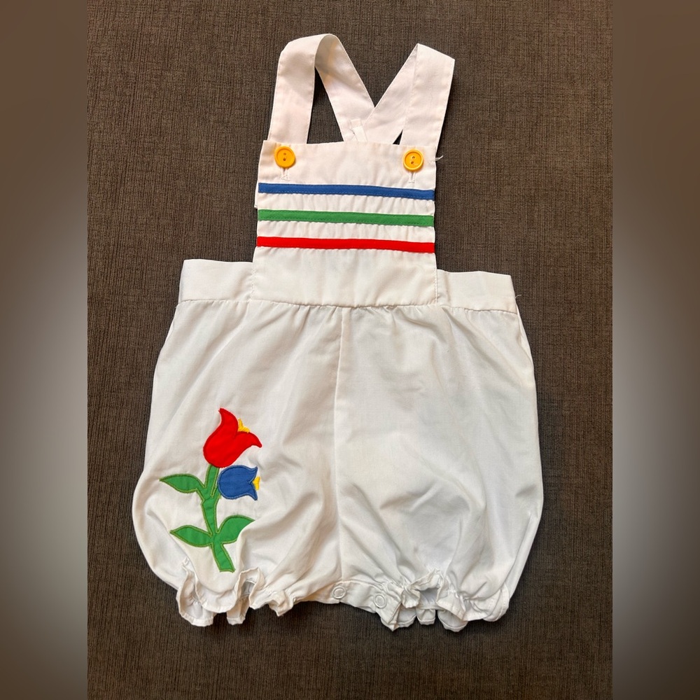 Vintage Baby Togs romper with stripes and tulips 12 months